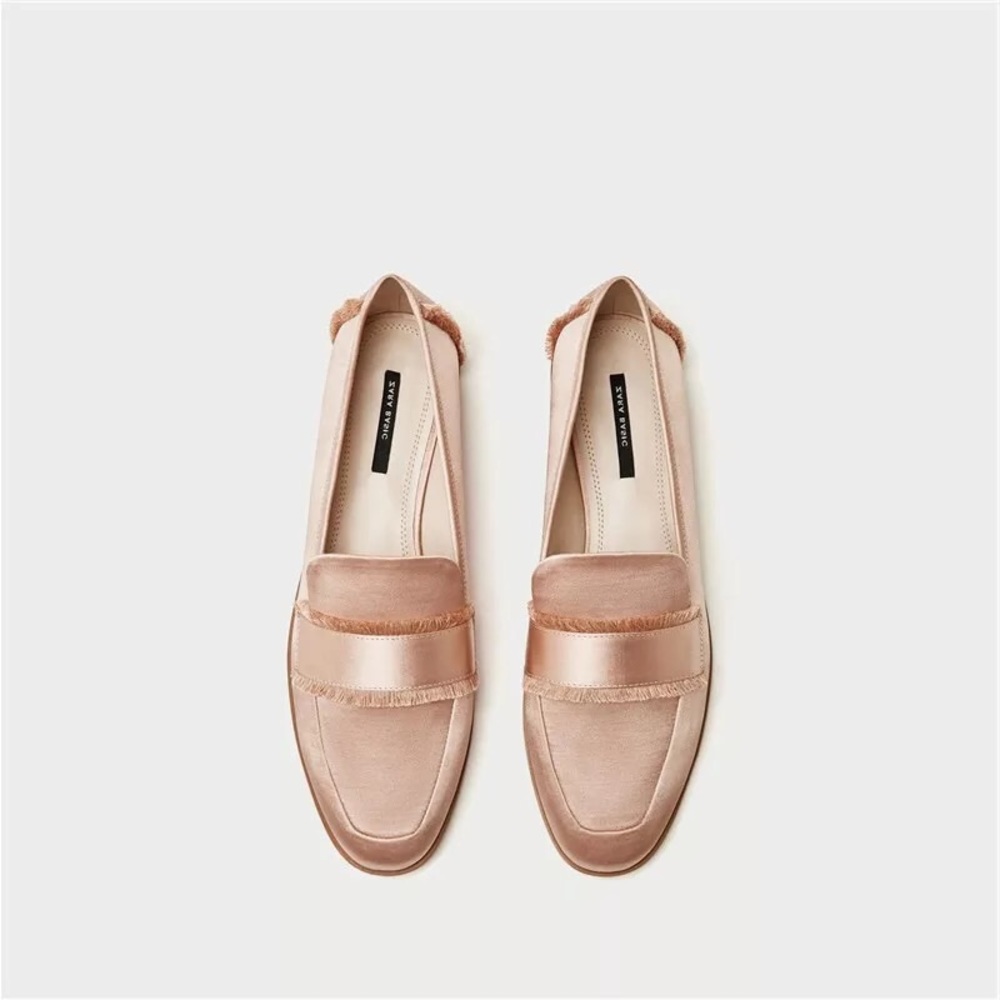 ZARA PINK FRAYED LOAFERS Low Price!